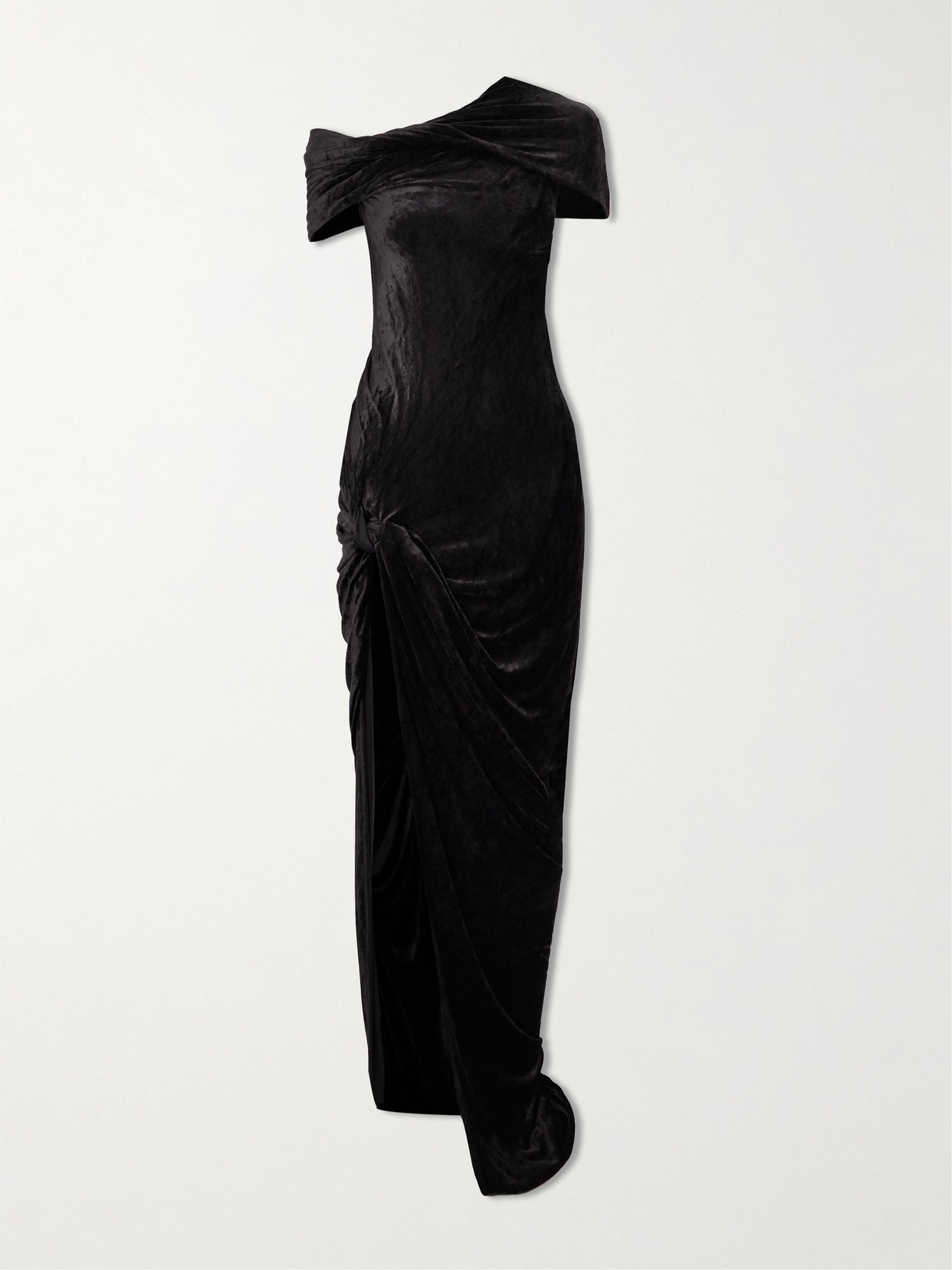 Rick Owens - Lola One-shoulder Twisted Crushed-velvet Maxi Dress - Black