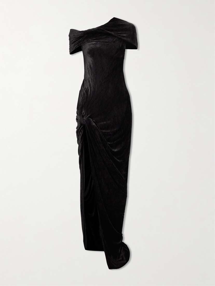Rick Owens Lola One-shoulder Twisted Crushed-velvet Maxi Dress