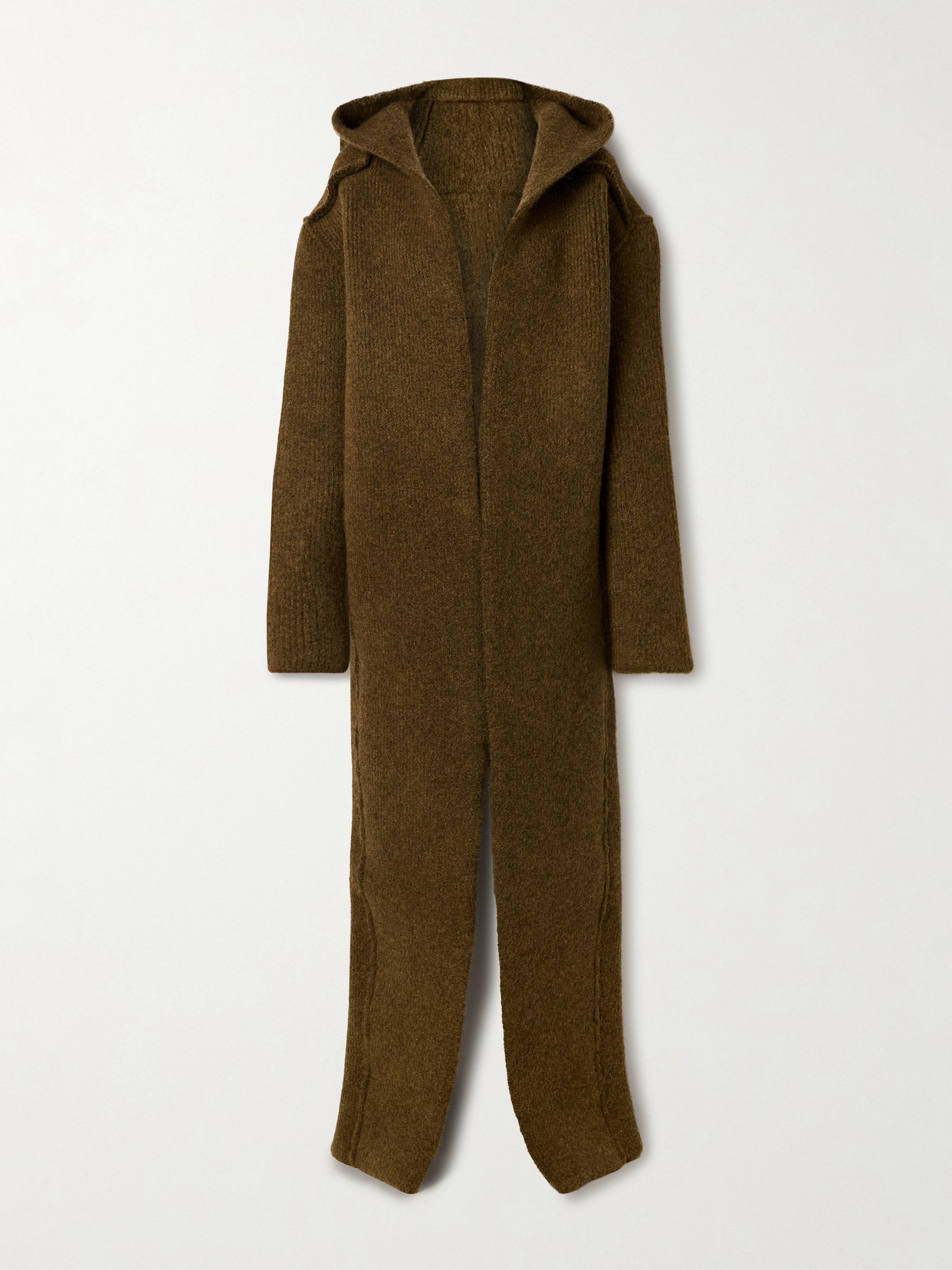 Rick Owens Hooded Brushed-knit Coat In Brown
