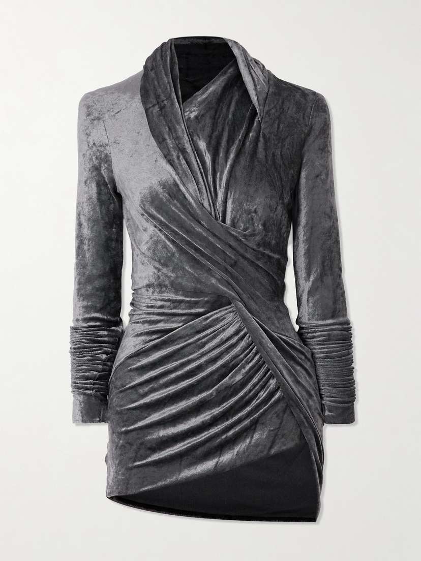 Rick Owens Magnetic Twisted Gathered Crushed-velvet Mini Dress