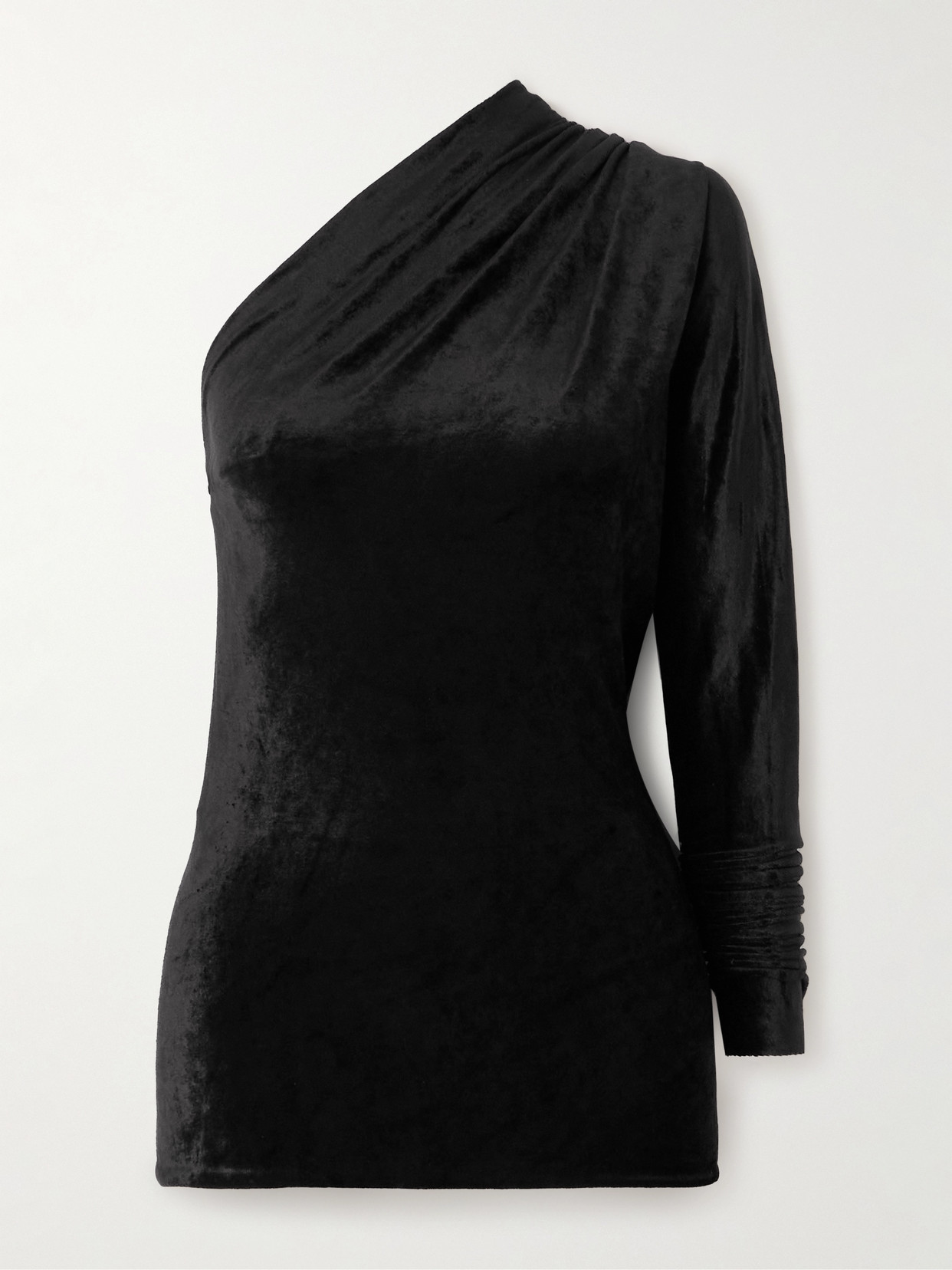 Rick Owens Diana Gathered One-shoulder Velvet Top In Black