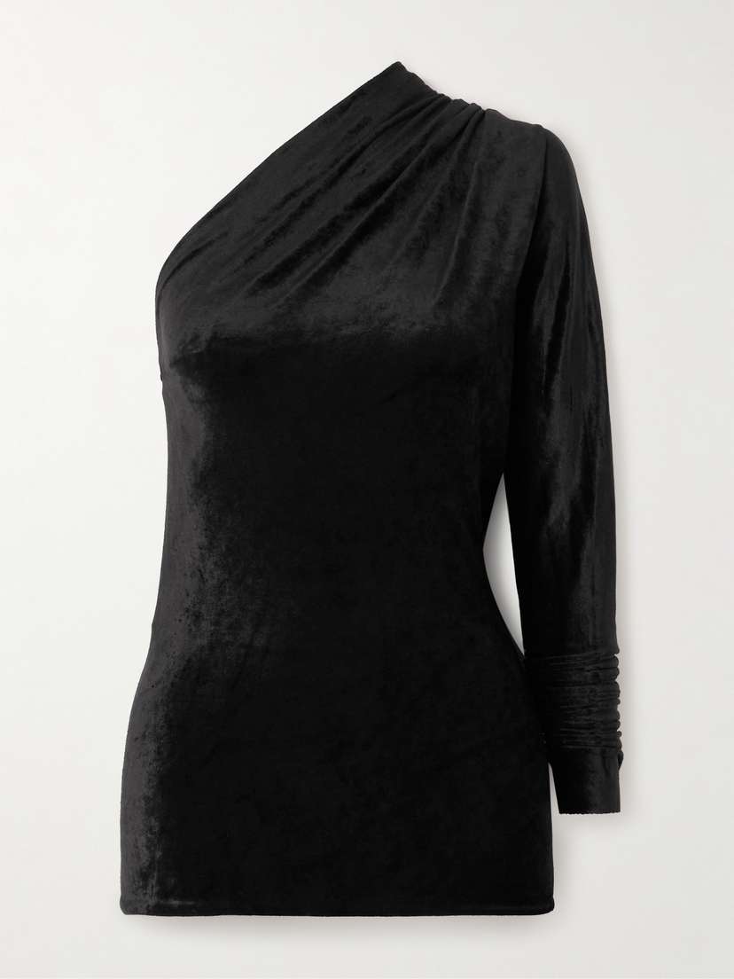Rick Owens Gathered One-shoulder Velvet Mini Dress