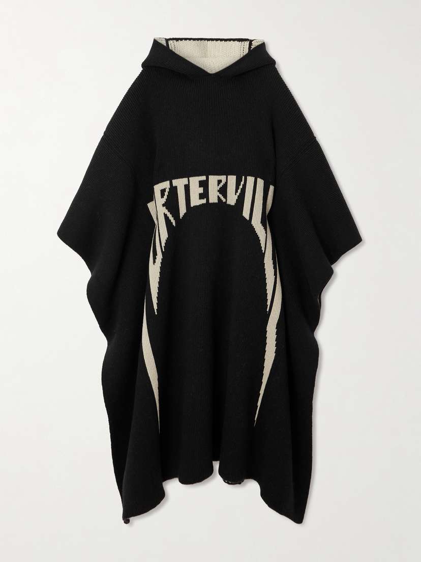 Rick Owens Porterville Hooded Wool-intarsia Poncho