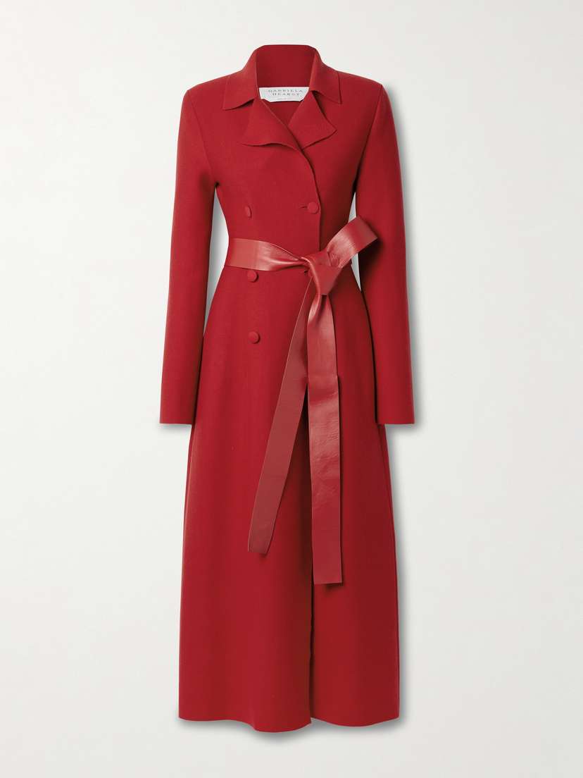 Gabriela Hearst Kant Belted Double-breasted Leather-trimmed Wool Coat