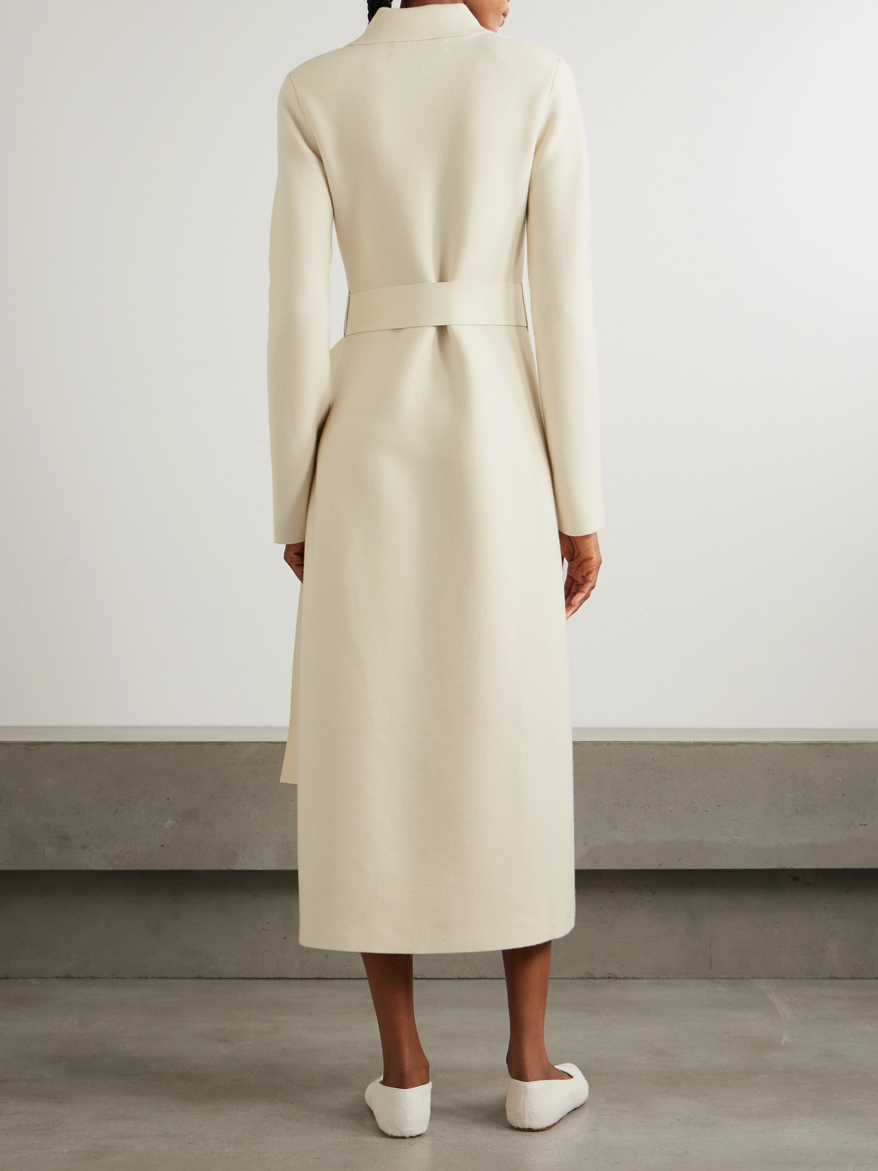 Gabriela Hearst Kant Belted Double-breasted Leather-trimmed Wool Coat In Ivory