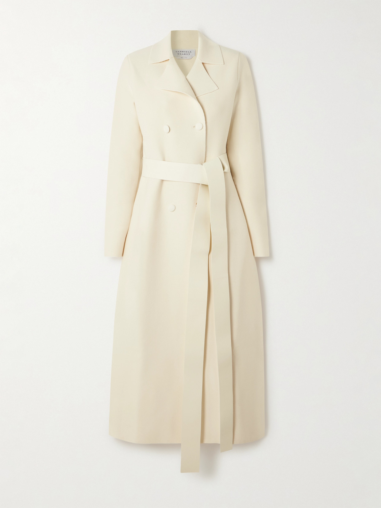 Gabriela Hearst Kant Belted Double-breasted Leather-trimmed Wool Coat In Ivory