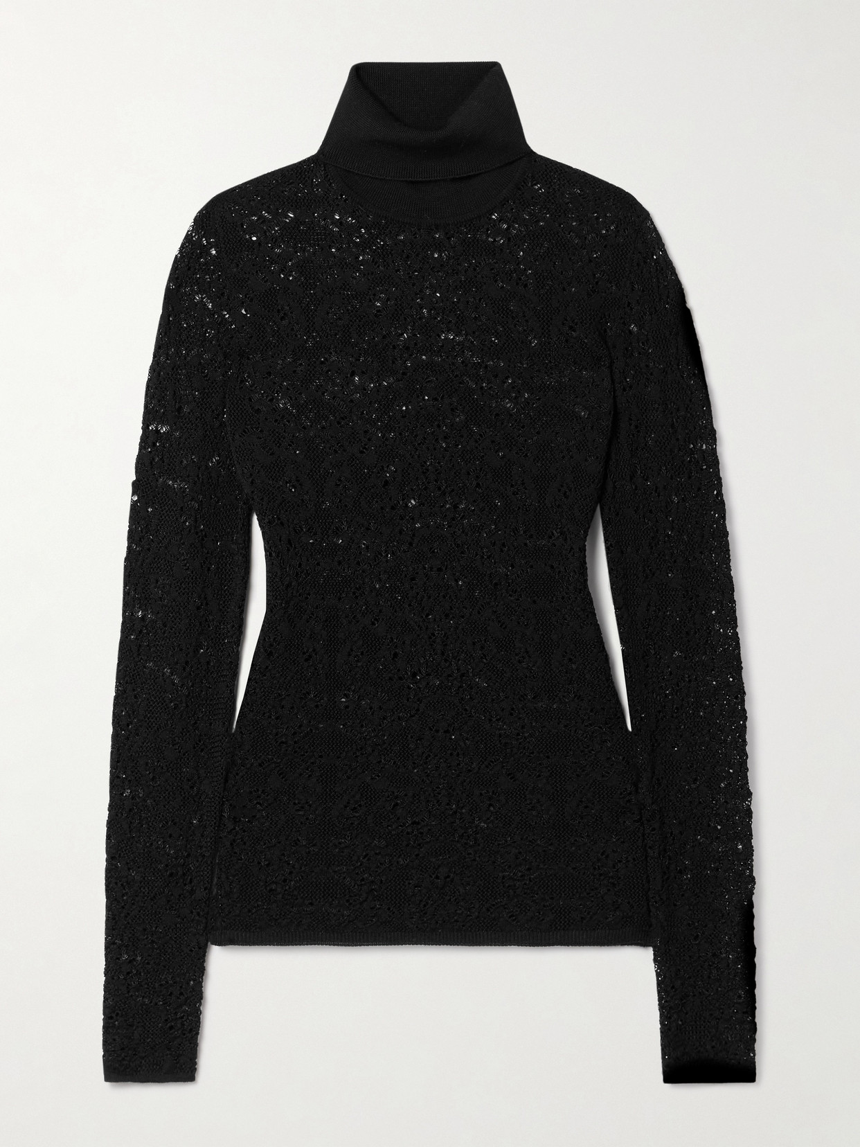Gabriela Hearst Meret Open-knit Wool And Silk-blend Turtleneck Top In Black