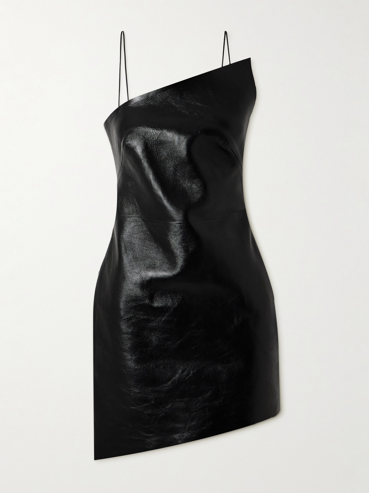 Givenchy - Asymmetric Glossed Textured-leather Mini Dress - Black
