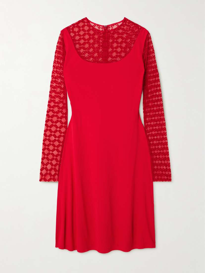 Givenchy Flocked Tulle And Stretch-jersey Midi Dress