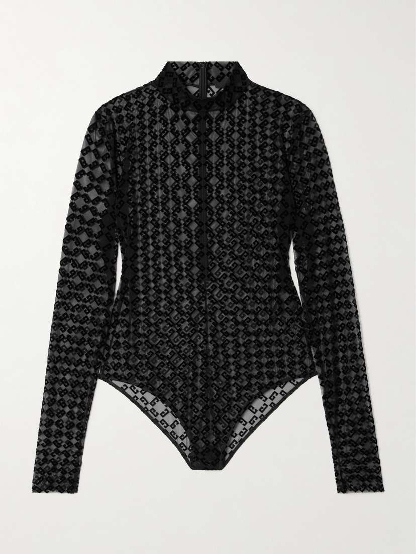 Givenchy Flocked Stretch-mesh Bodysuit - x large