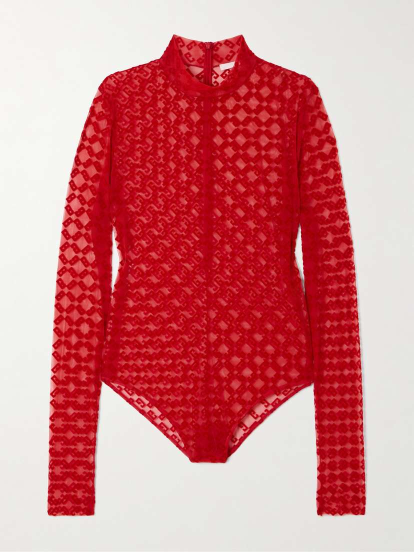 Givenchy Flocked Stretch-mesh Bodysuit - x large