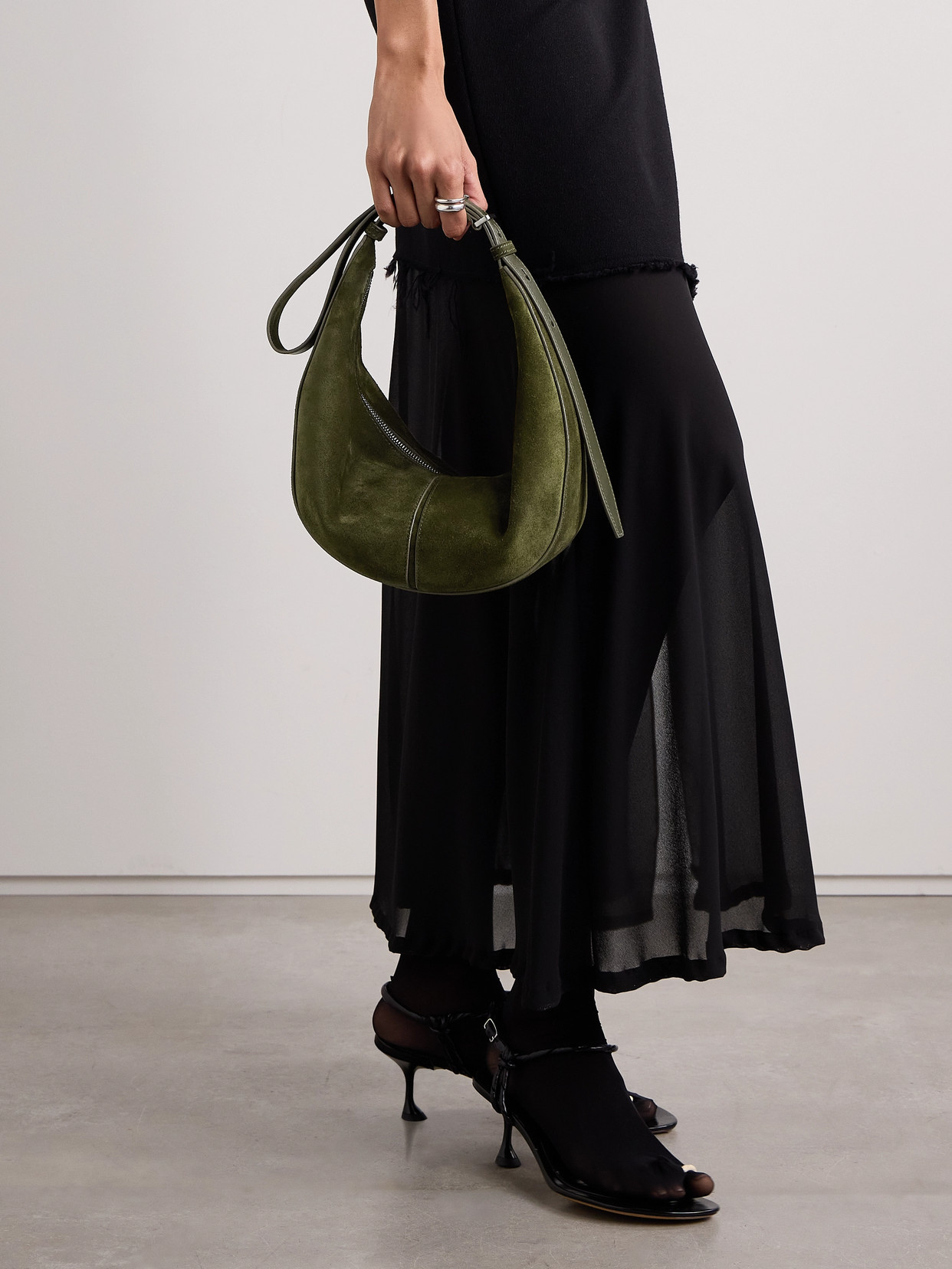 Proenza Schouler Slide Leather-trimmed Suede Shoulder Bag In Green