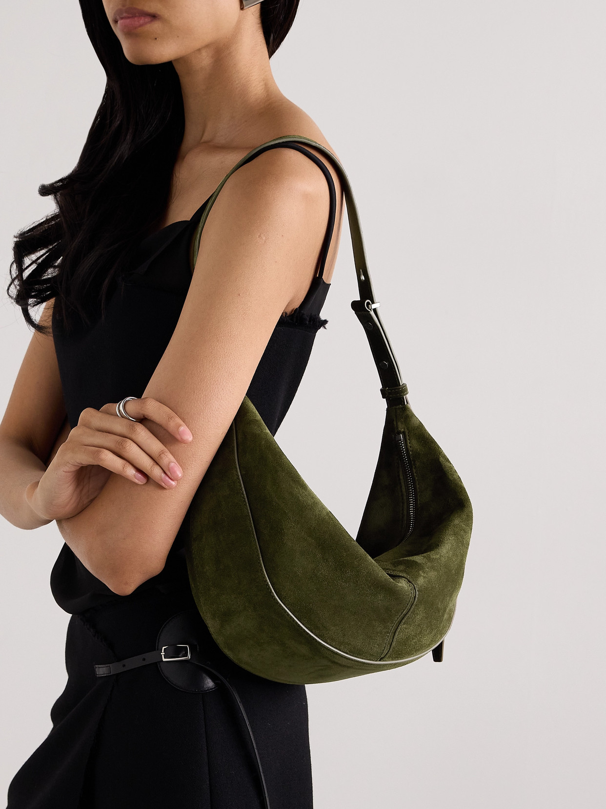 Proenza Schouler Slide Leather-trimmed Suede Shoulder Bag In Green