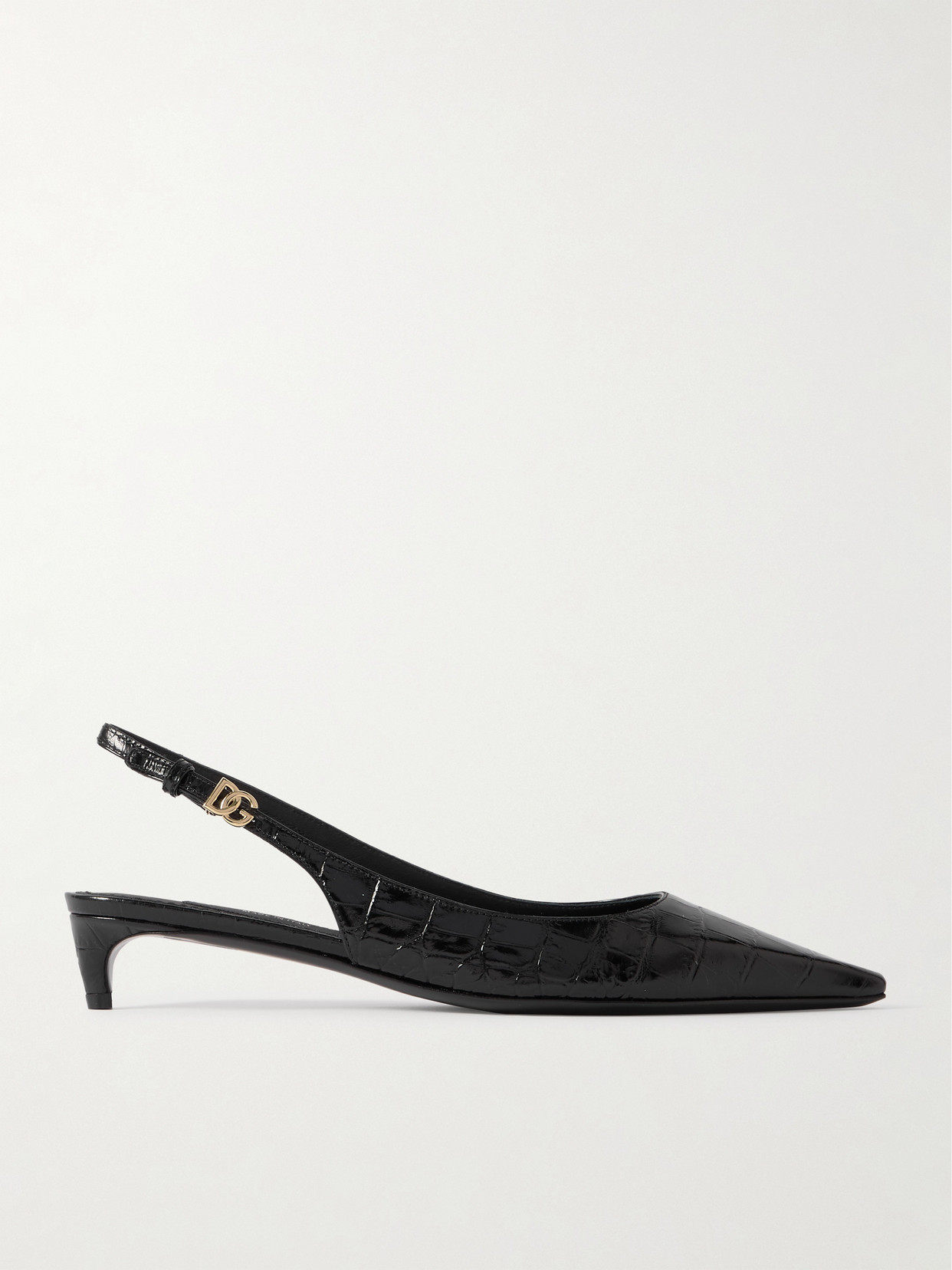 Dolce & Gabbana - Glossed Croc-effect Leather Slingback Pumps - Black