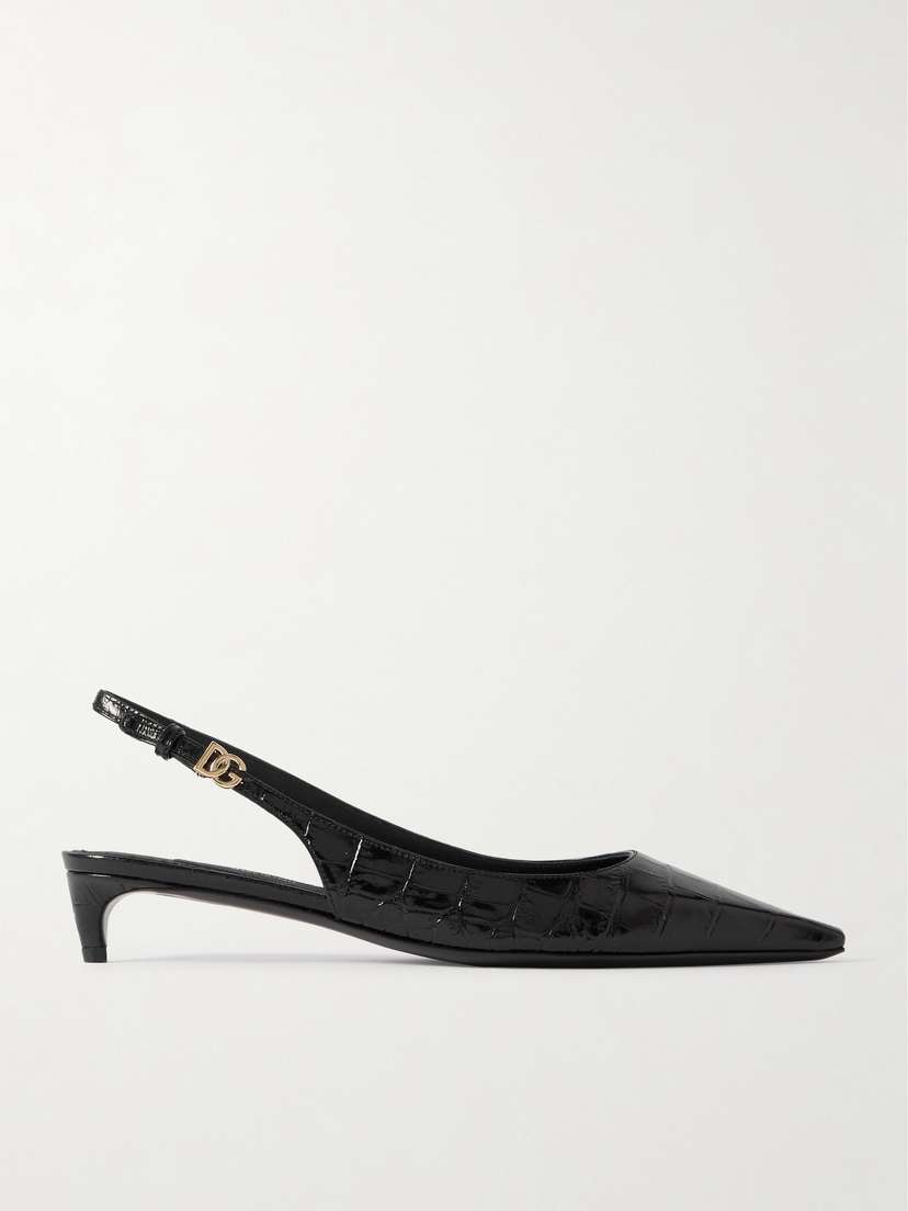 Dolce & Gabbana Glossed Croc-effect Leather Slingback Pumps