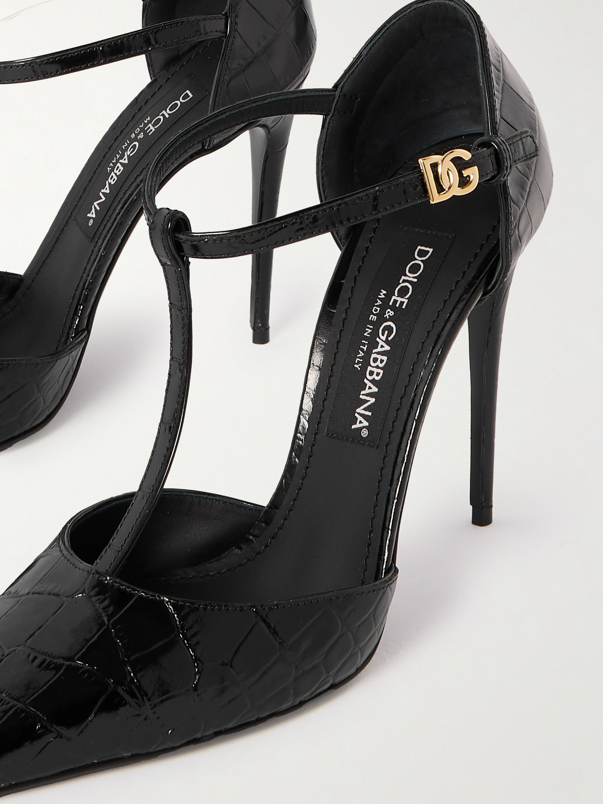 Dolce & Gabbana Black Pumps With Stiletto Heel And Croco Print In Leather Woman In Black