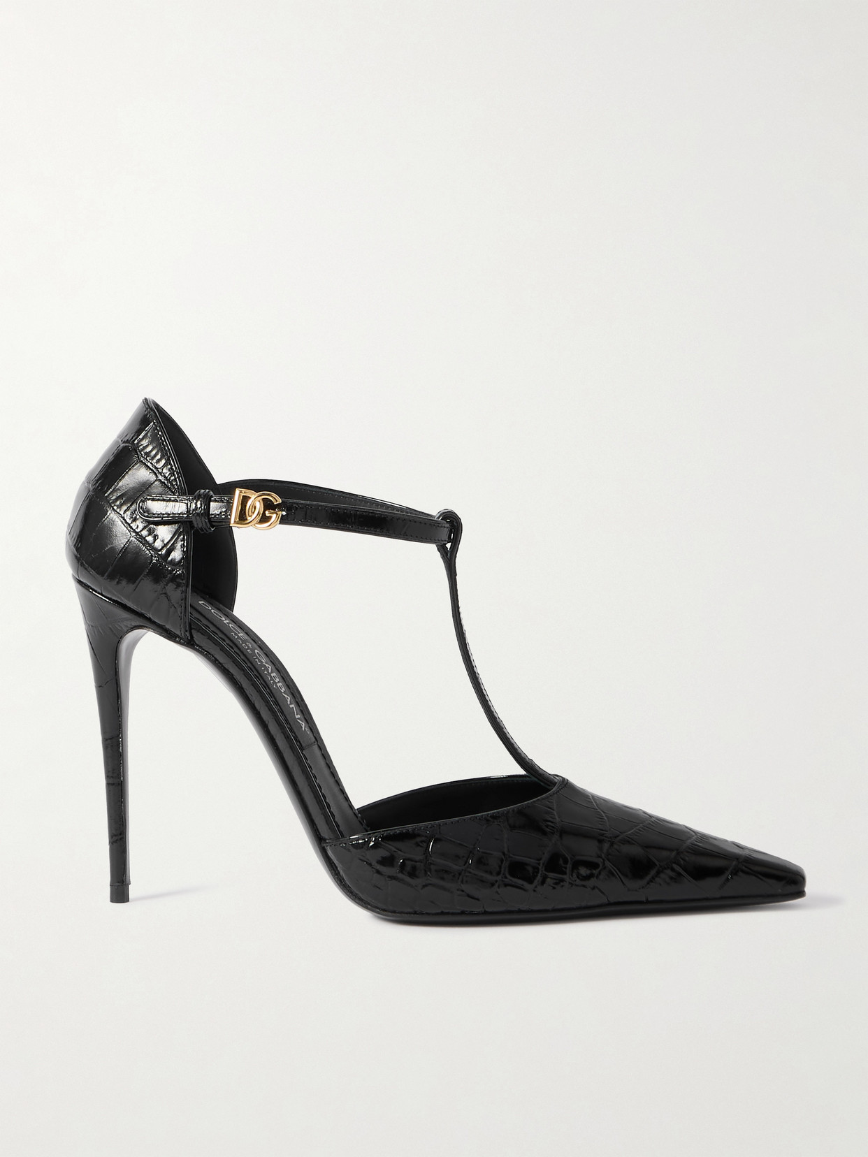Dolce & Gabbana - Glossed Croc-effect Leather Pumps - Black