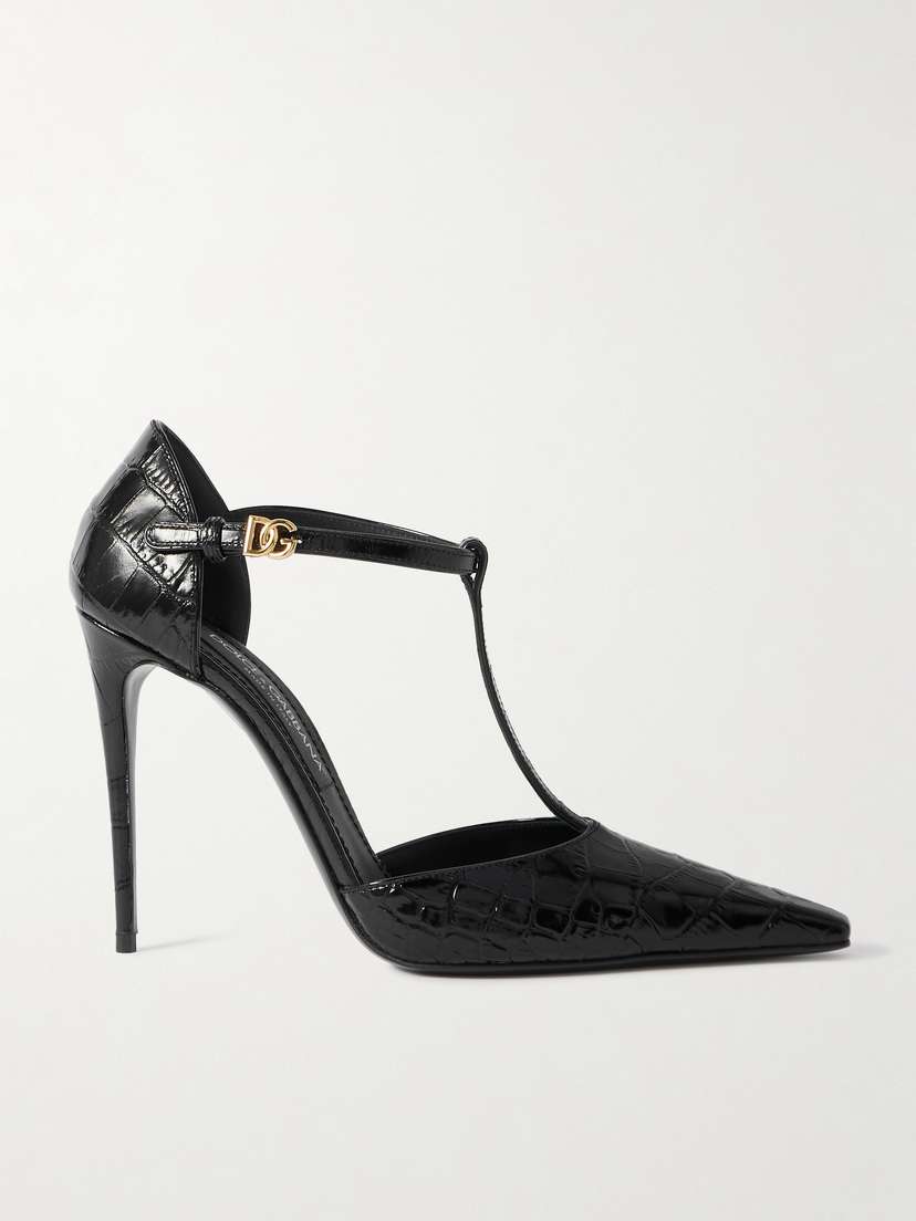 Dolce & Gabbana Glossed Croc-effect Leather Pumps