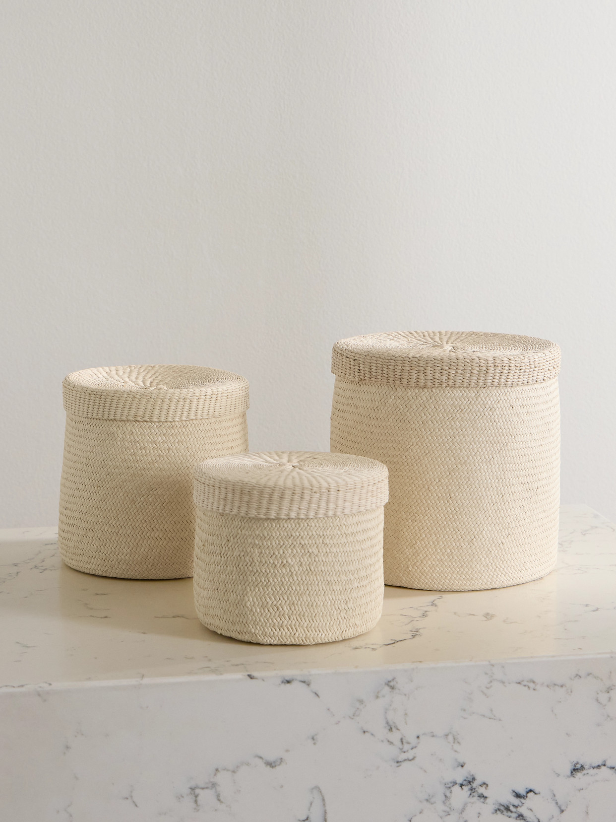 Hunting Season - Set Of Three Woven Iraca Boxes - White