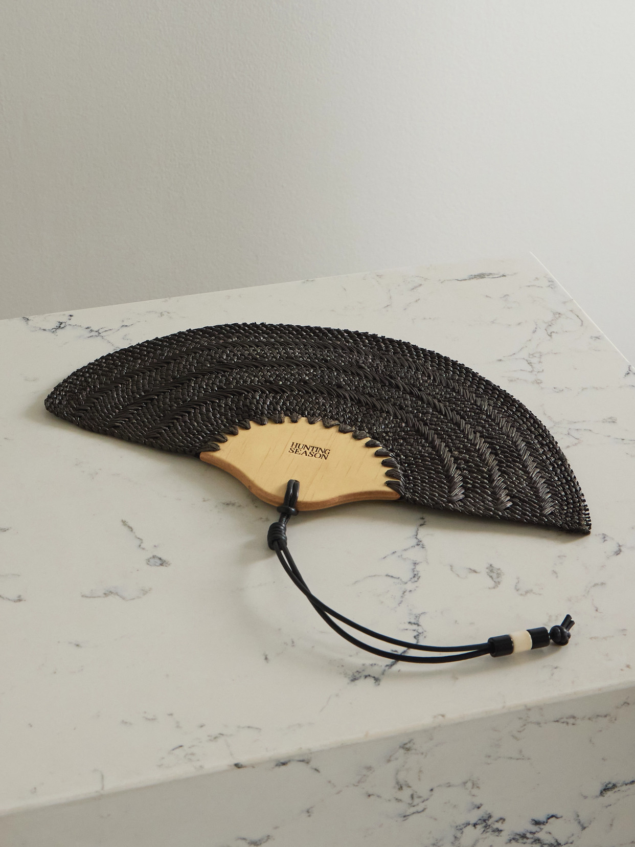 Hunting Season - Woven Iraca And Wood Fan - Black