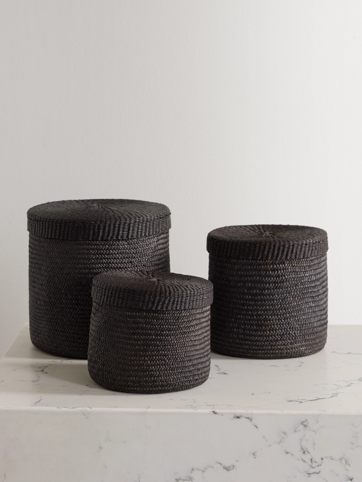 Hunting Season - Set Of Three Woven Iraca Boxes - Black