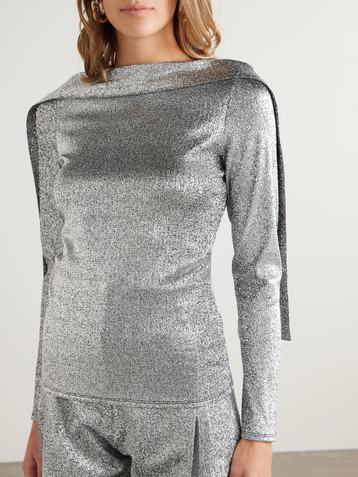 Liberowe Roberta scarf-detailed metallic knitted top
