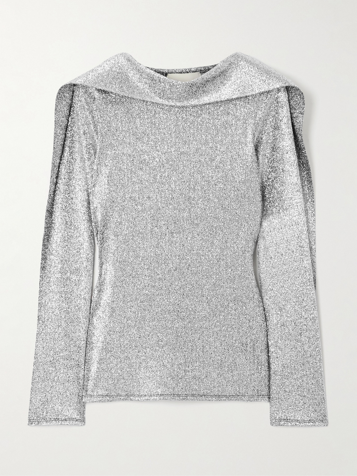 Liberowe Roberta Scarf-detailed Metallic Knitted Top In Silver