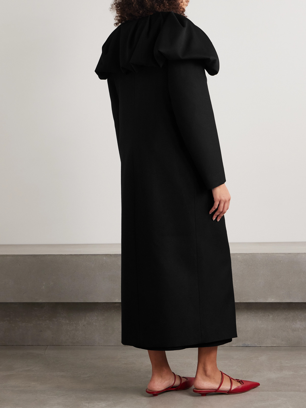 Bombardo Double-Breasted Pleated Ruffled Wool-Twill Coat