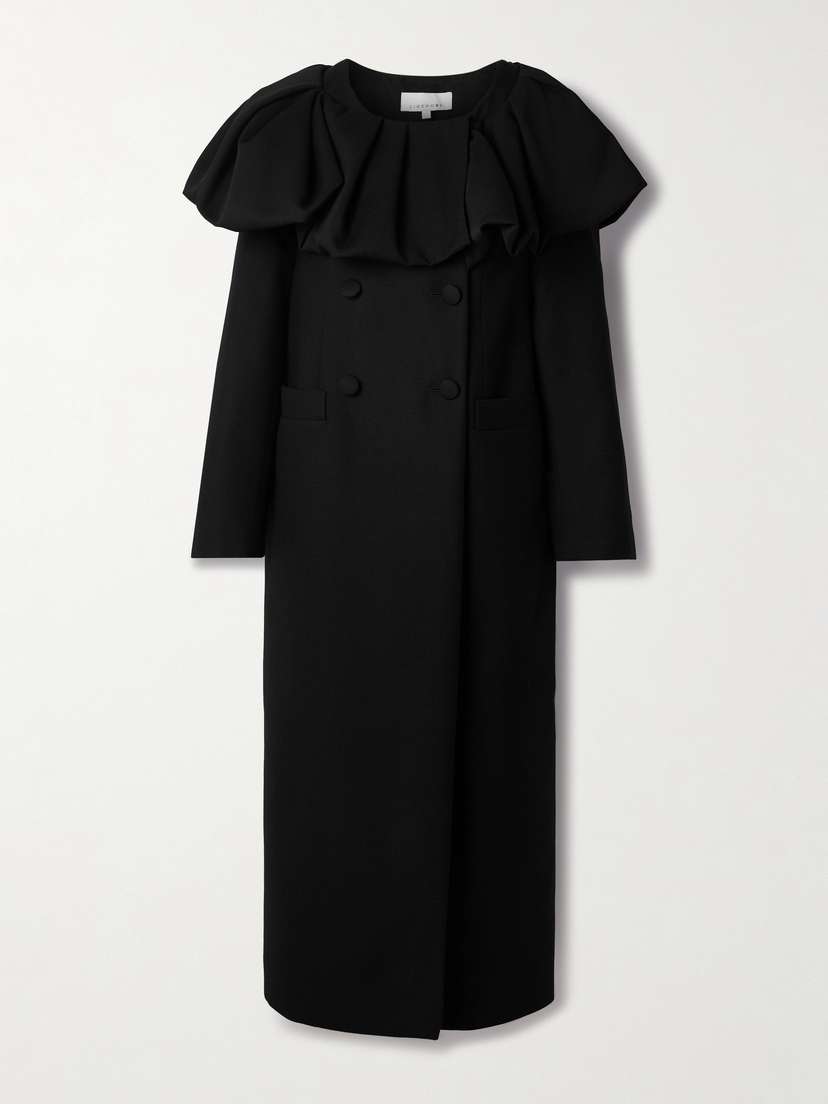 LIBEROWE Bombardo Double-breasted Pleated Ruffled Wool-twill Coat