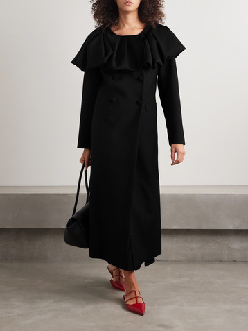 Liberowe Bombardo double-breasted pleated ruffled wool-twill coat