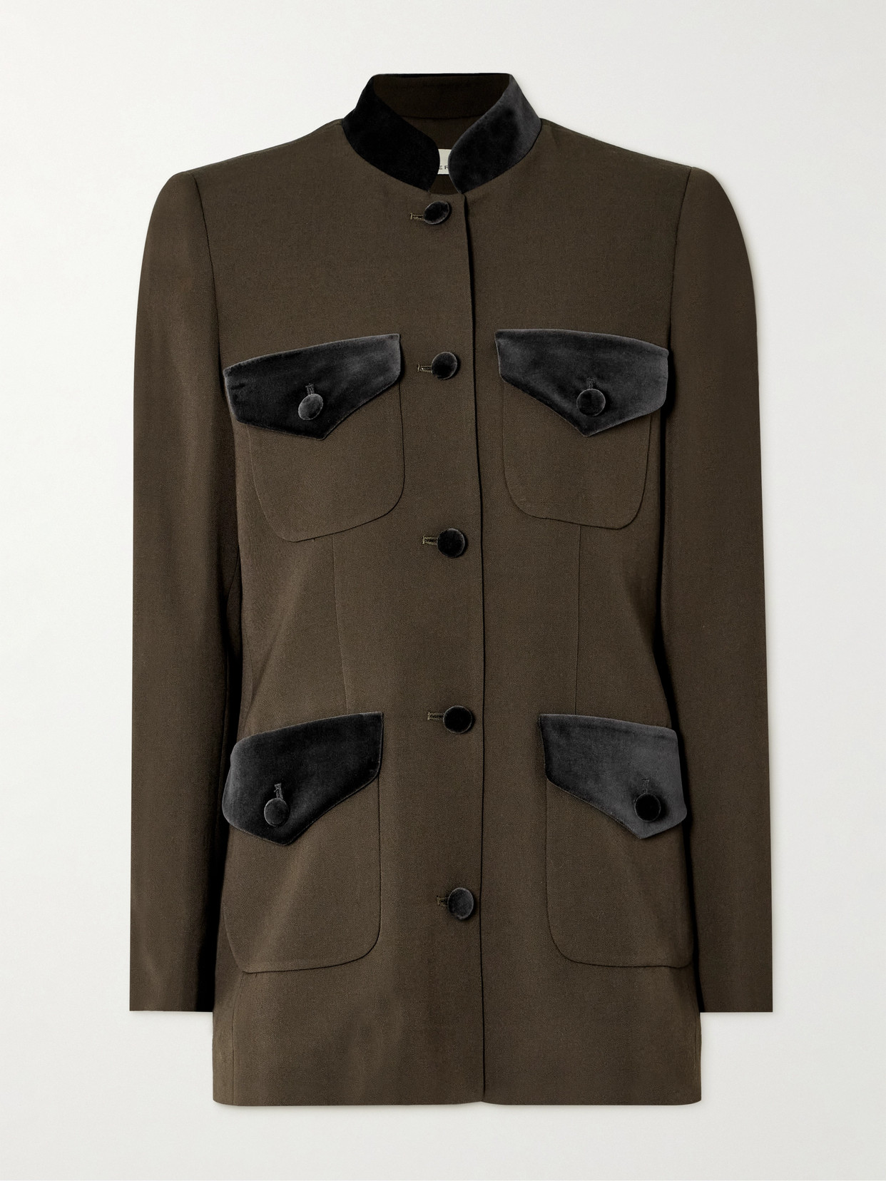 Shop Liberowe Raja Velvet-trimmed Wool-blend Blazer In Brown