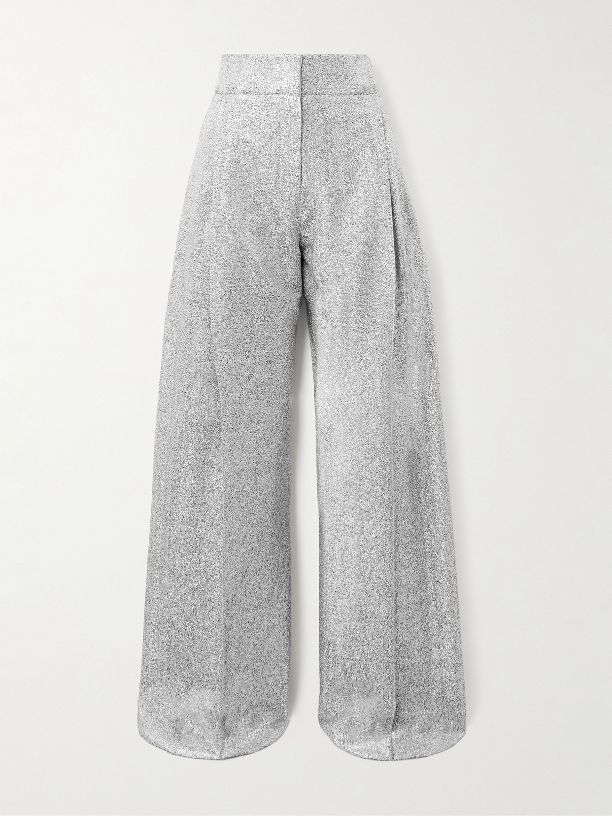 Liberowe Delphi Pleated Metallic Knitted Wide-leg Pants In Silver
