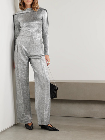 Liberowe Delphi pleated metallic knitted wide-leg pants