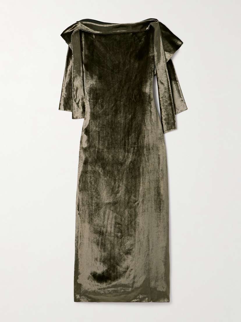 LIBEROWE Arya Draped Velvet Midi Dress