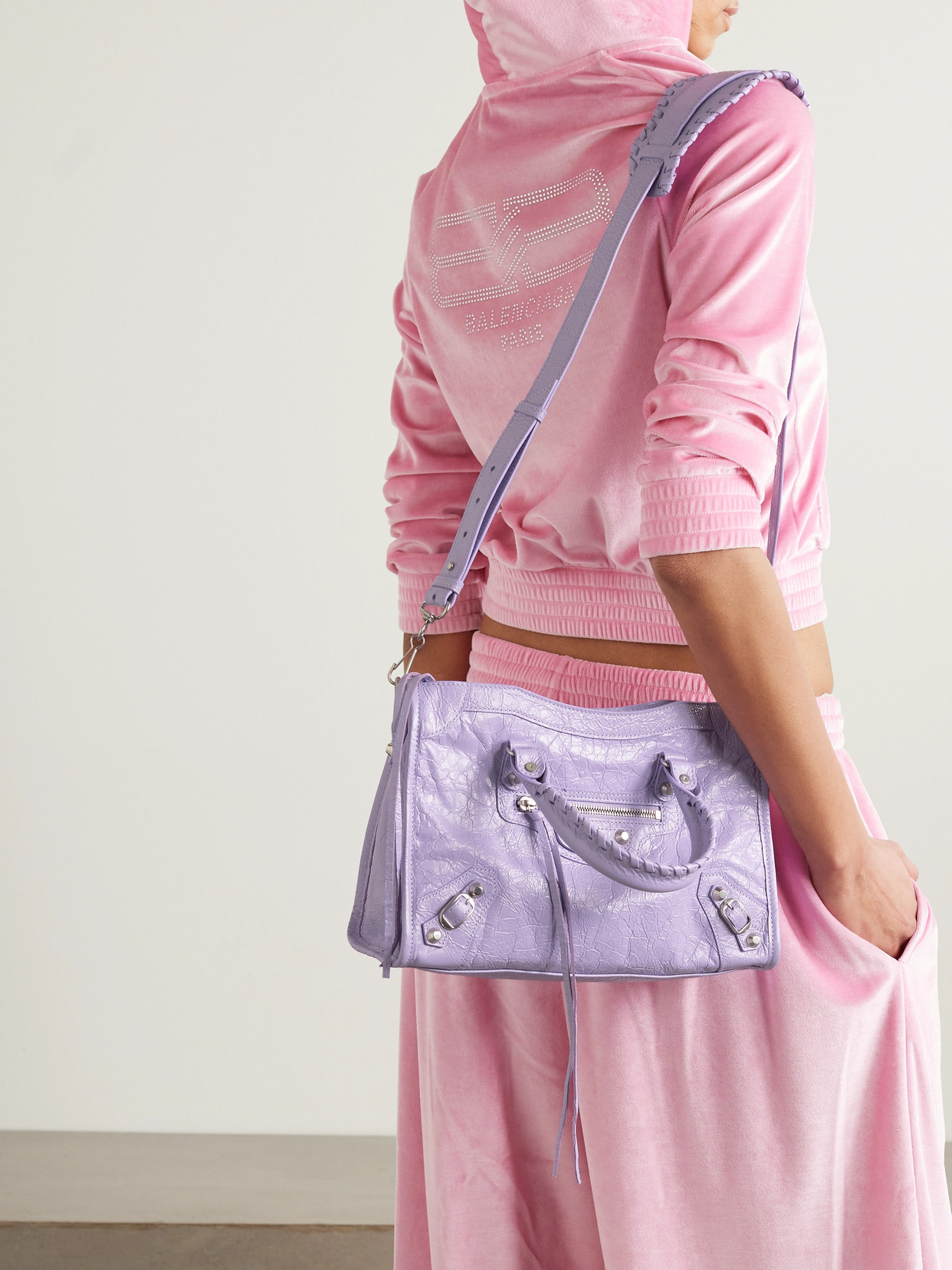 Shop Balenciaga Le City Small Embellished Textured-leather Tote In Purple