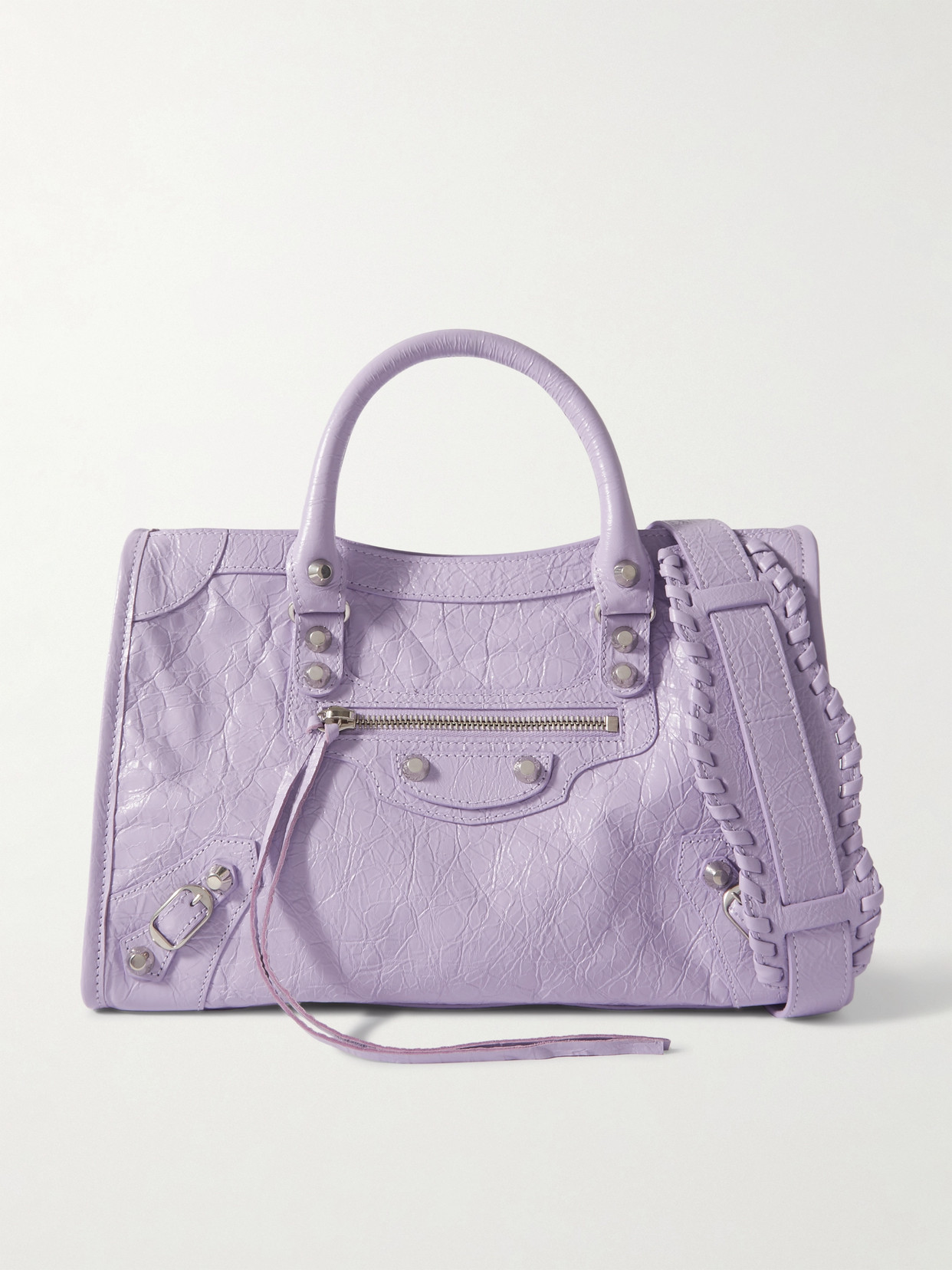 Shop Balenciaga Le City Small Embellished Textured-leather Tote In Purple