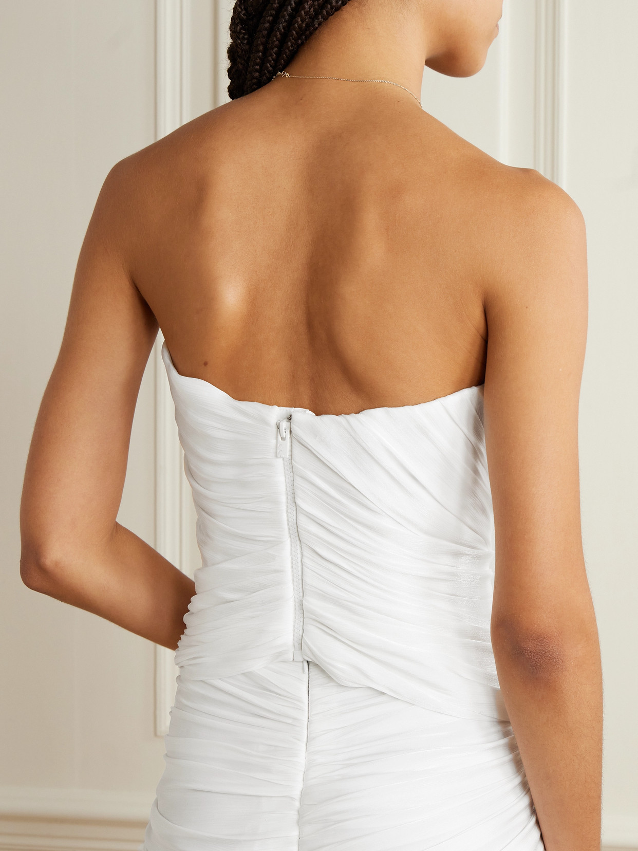 Marmar Halim Strapless Draped Plissé Silk-satin Top In White
