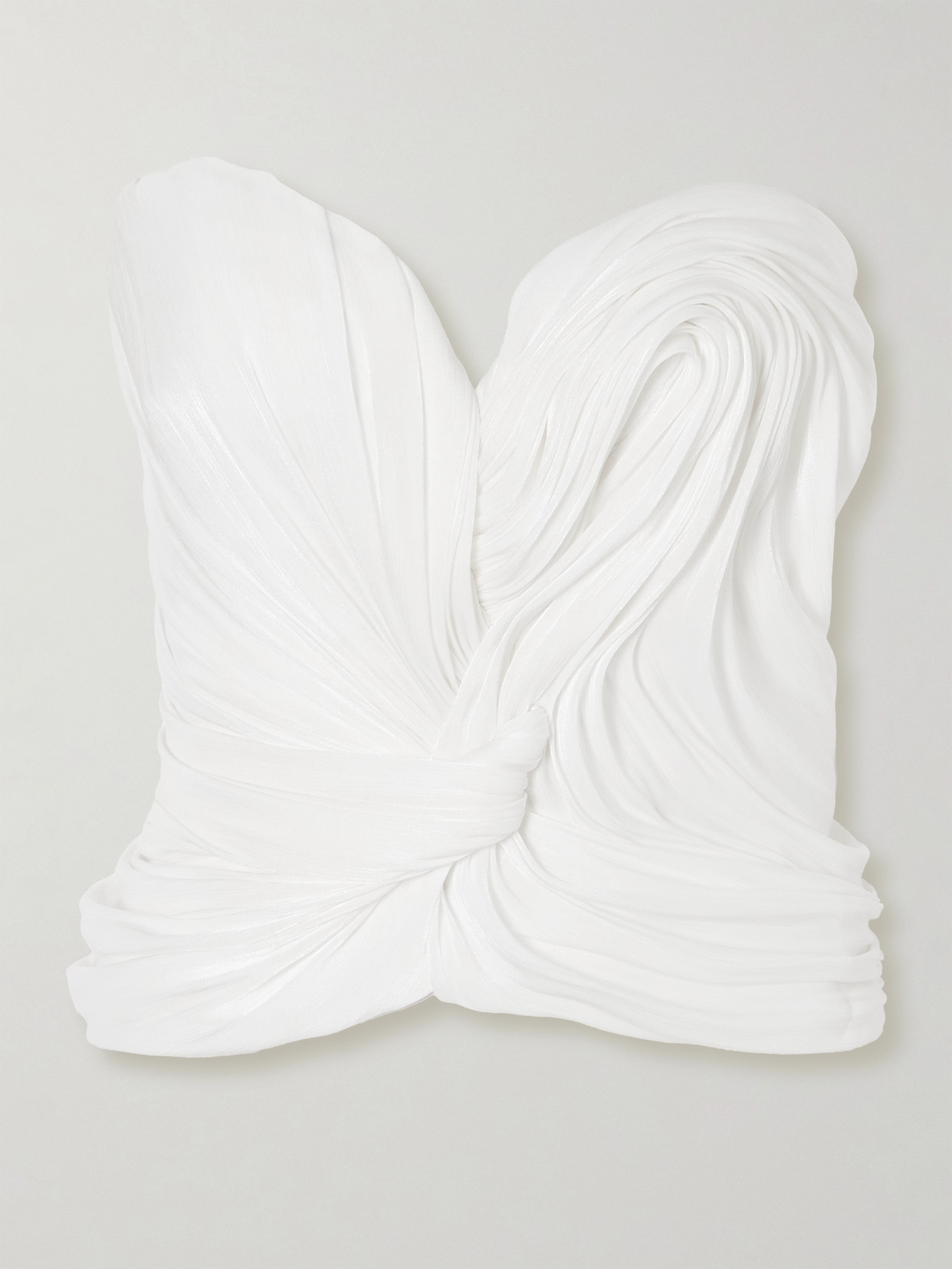 MARMAR HALIM STRAPLESS DRAPED PLISSÉ SILK-SATIN TOP