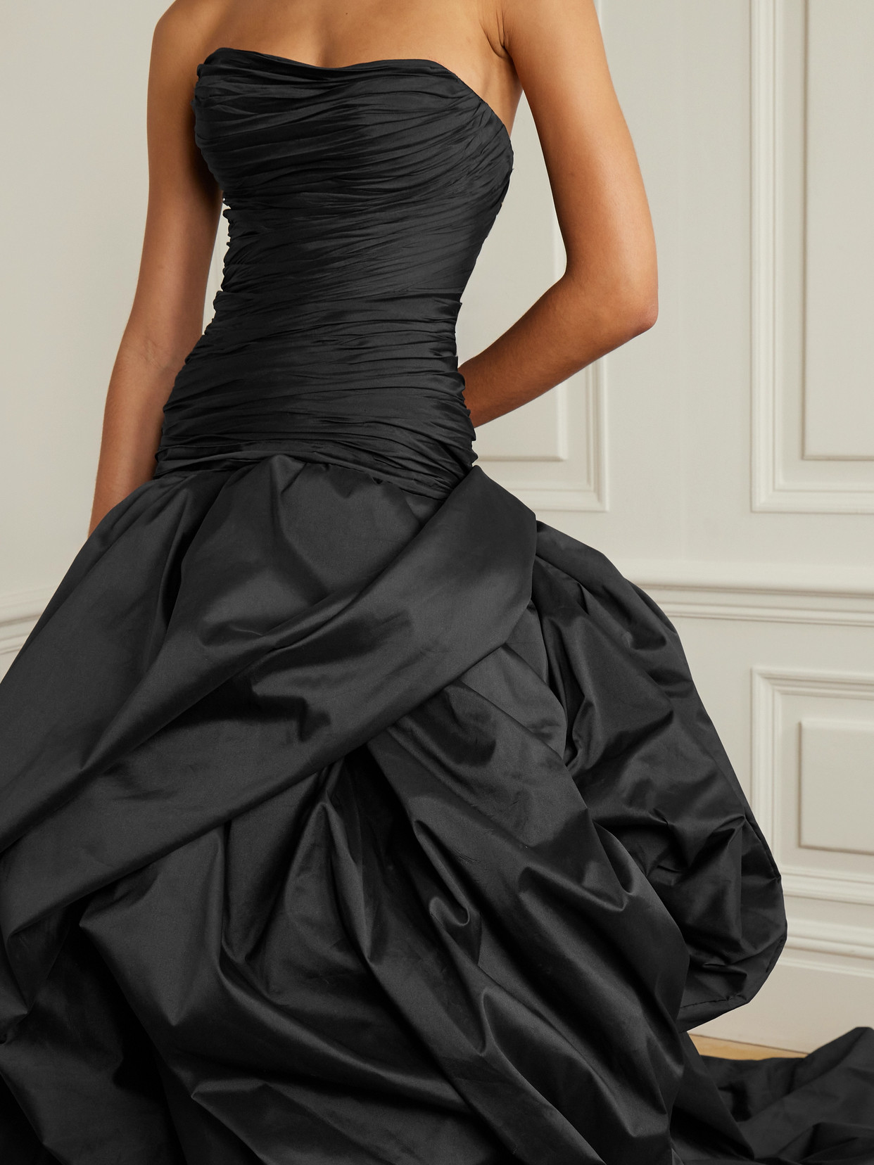 Marmar Halim Strapless Plissé-taffeta Gown In Black
