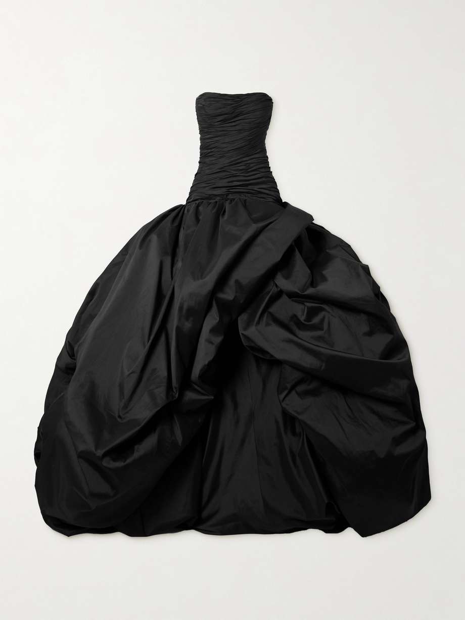 strapless plissé-taffeta gown