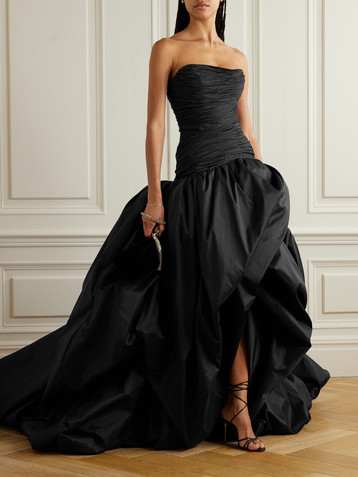 MARMAR HALIM Strapless plissé-taffeta gown