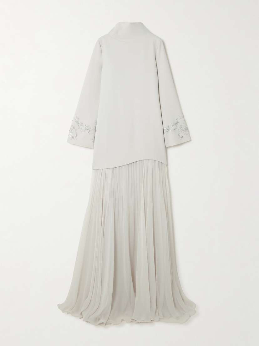 Marmar Halim Layered Embellished Crepe And Plissé-georgette Gown