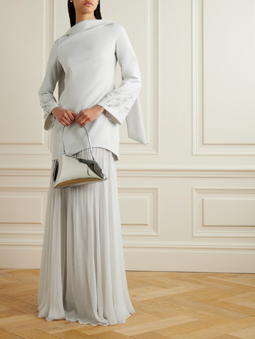 MARMAR HALIM Layered embellished crepe and plissé-georgette gown
