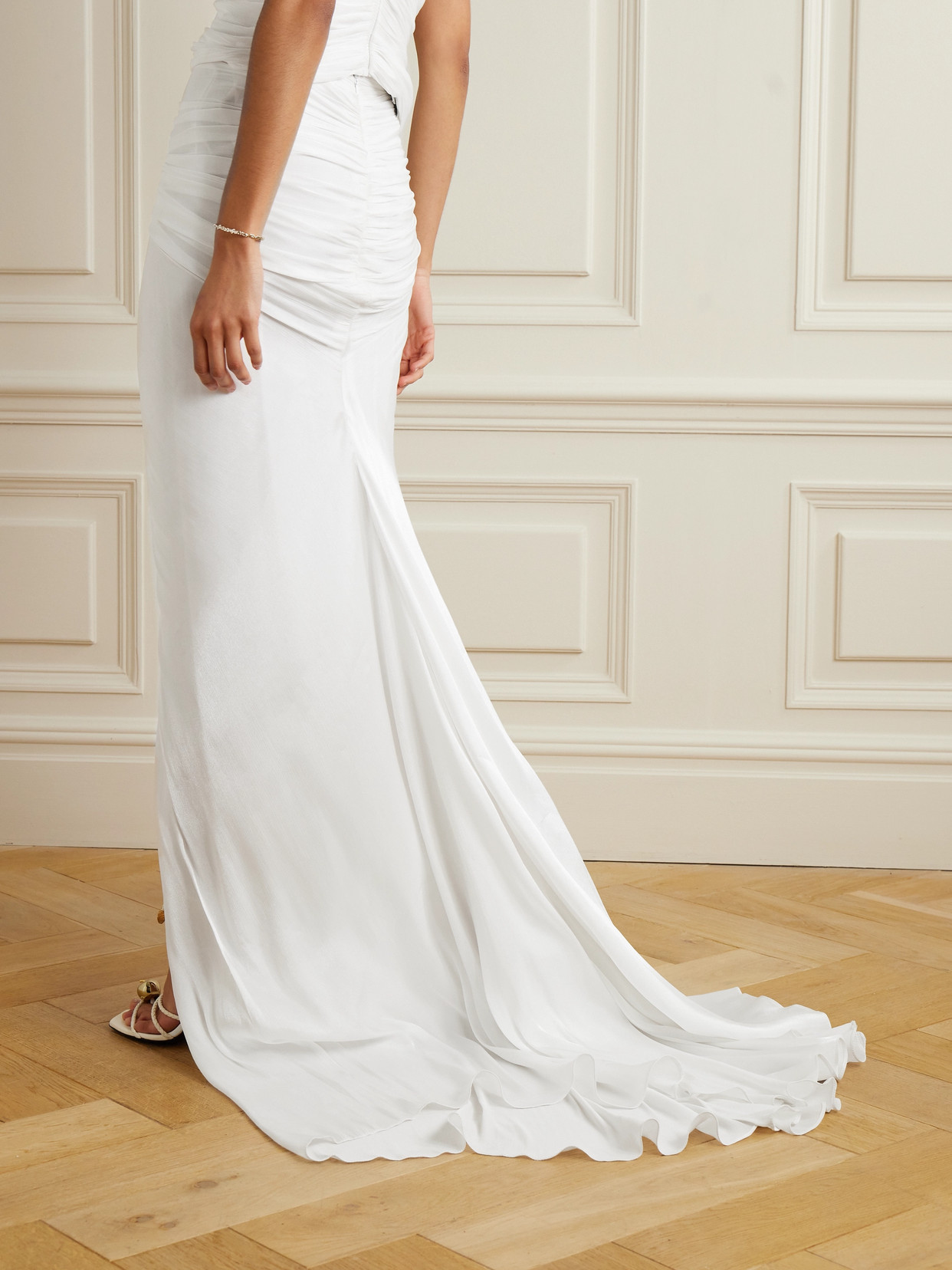Gathered Plissé Silk-Satin Maxi