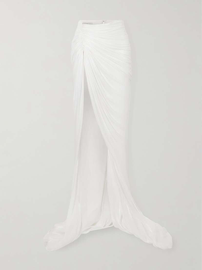 Marmar Halim Gathered Plissé Silk-satin Maxi Skirt