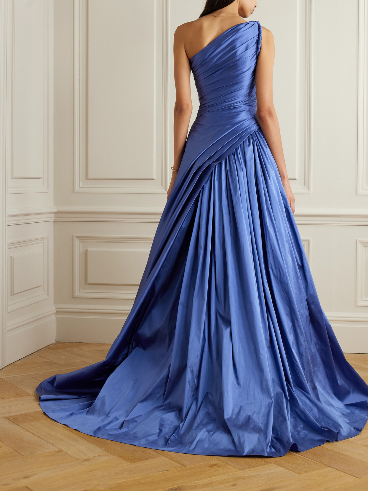 Marmar Halim One-shoulder Draped Taffeta Gown In Blue