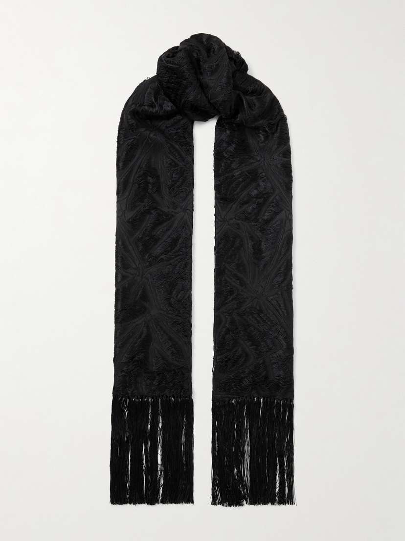 Gabriela Hearst Blaine Fringed Silk And Wool-blend Jacquard Scarf