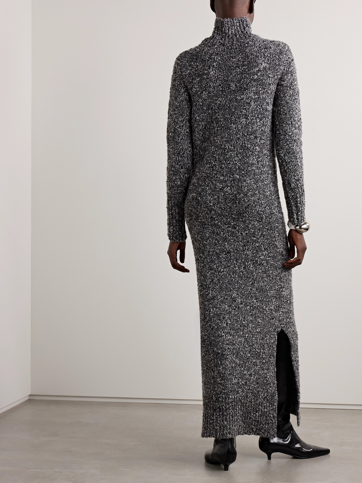 Brandon Maxwell The Frankie Wool-blend Bouclé Turtleneck Maxi Dress In Gray