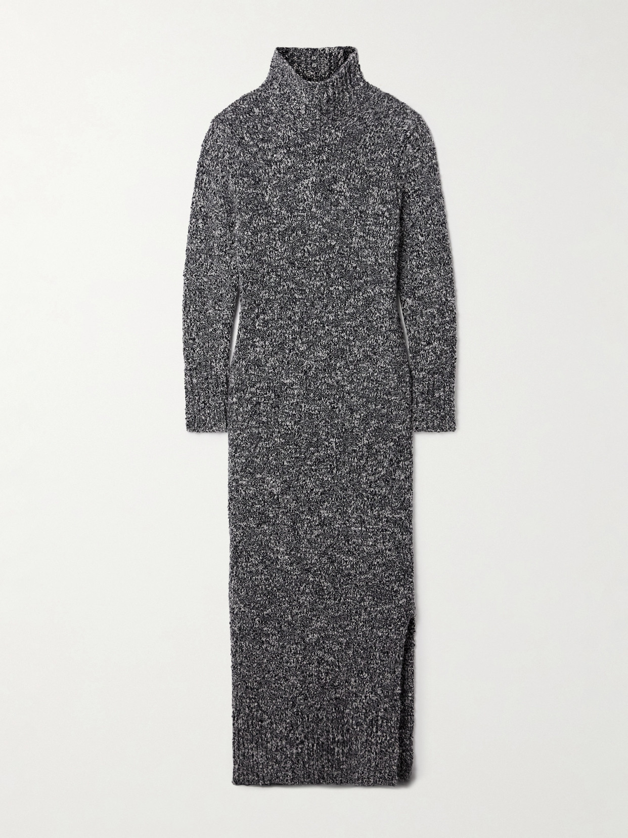 Brandon Maxwell The Frankie Wool-blend Bouclé Turtleneck Maxi Dress In Gray