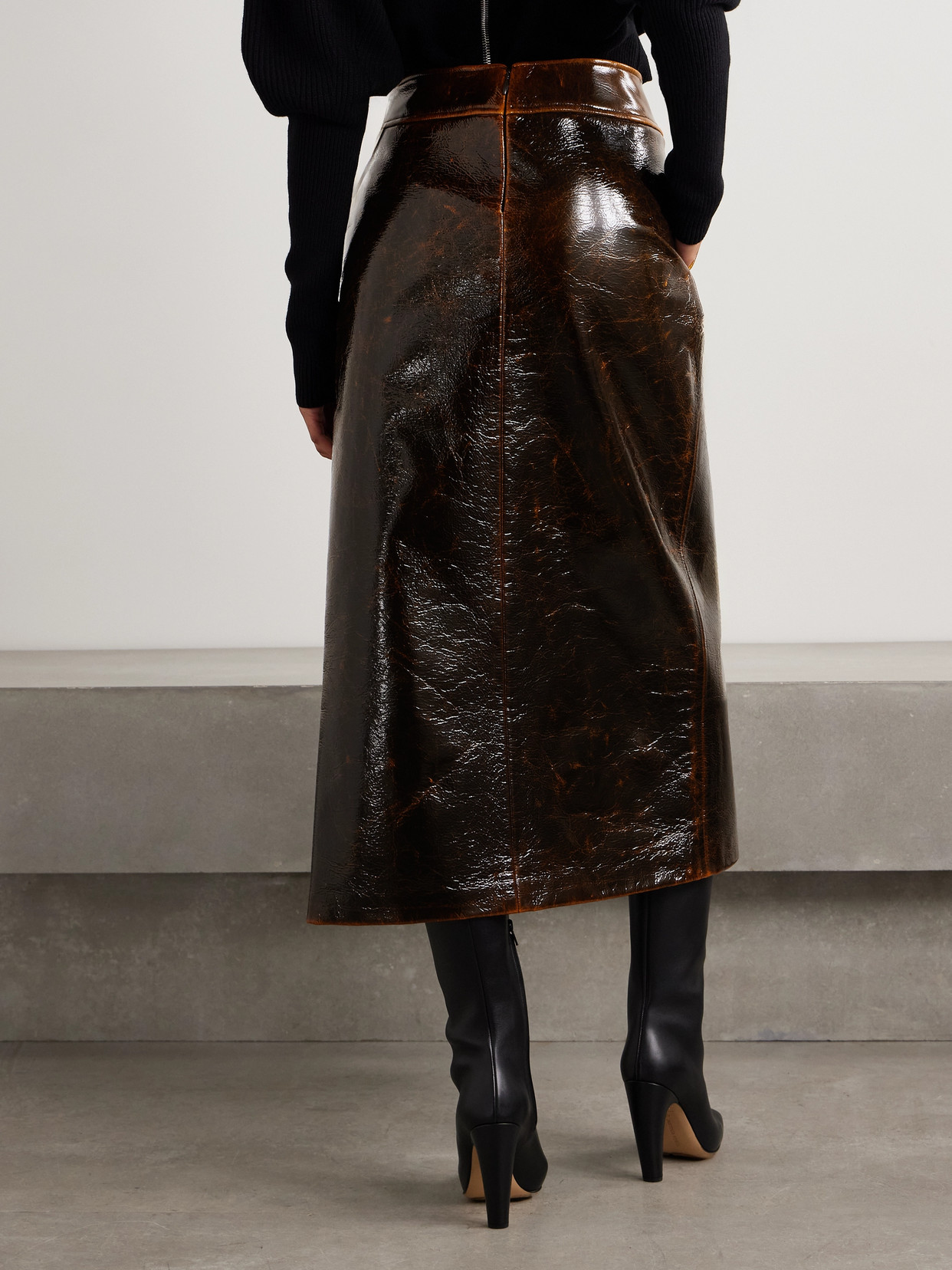 Brandon Maxwell The Evelyn Wrap Midi Skirt With Belt Tip Hardware In Brown